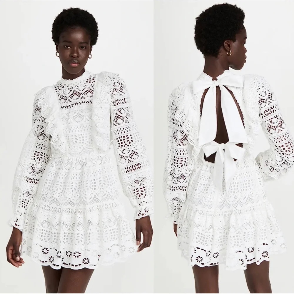 NWT Sea New York Patrizia Lace Open Back Mini Dress in White Size 6 - Picture 1 of 15